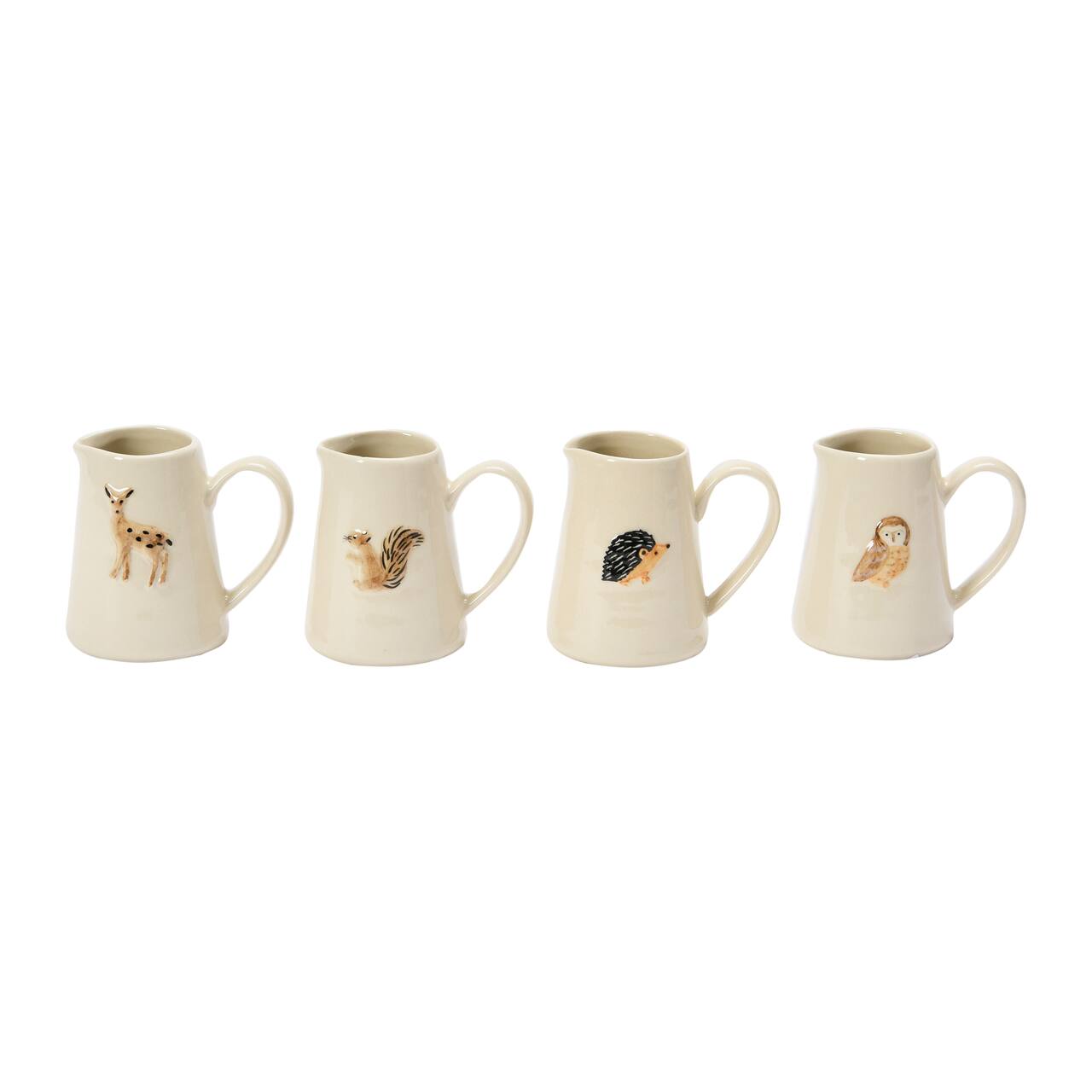 Hello Honey® 3" Hand-Painted & Embossed Forest Animal Ceramic Pitcher Mugs, 4ct.